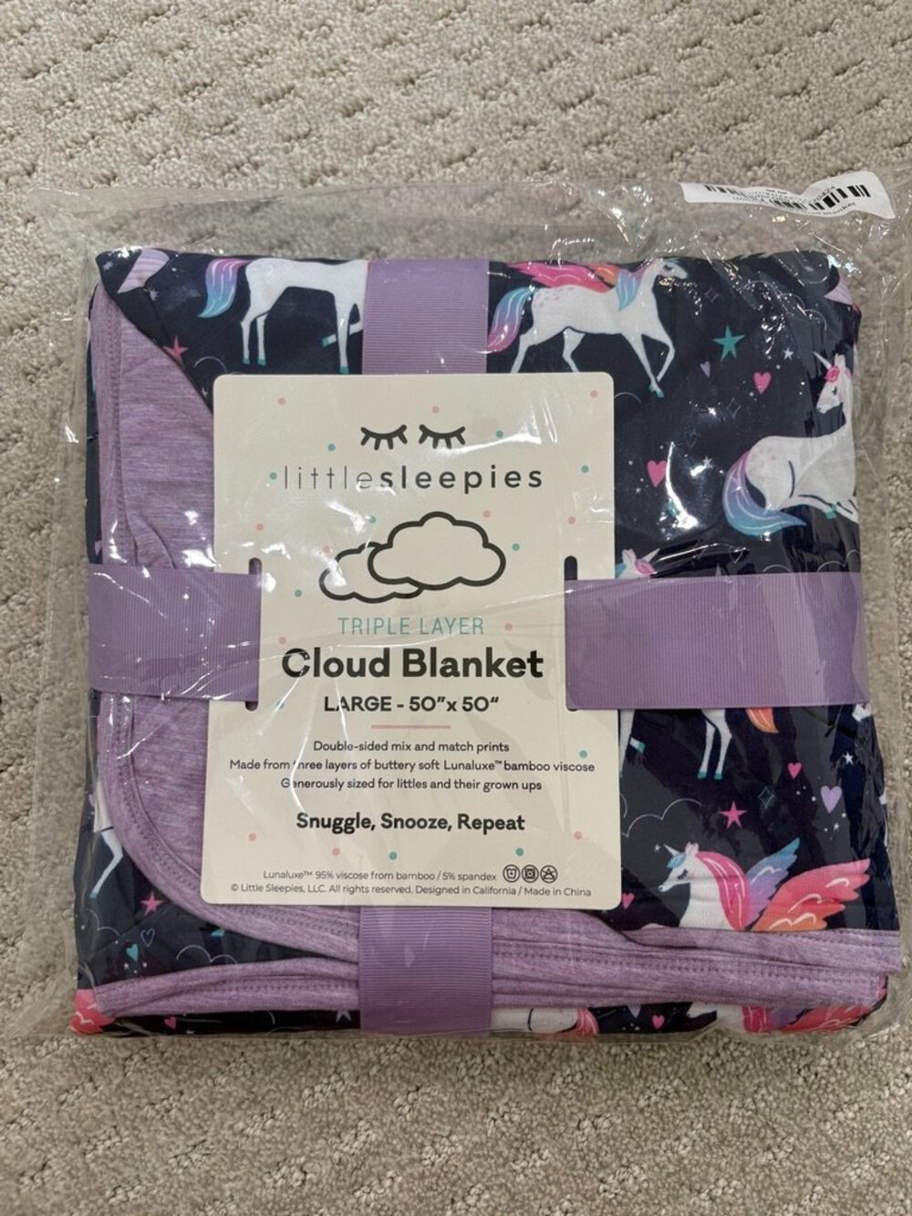 Little Sleepies Unicorns Large Cloud Blanket 50x50 Large NWT